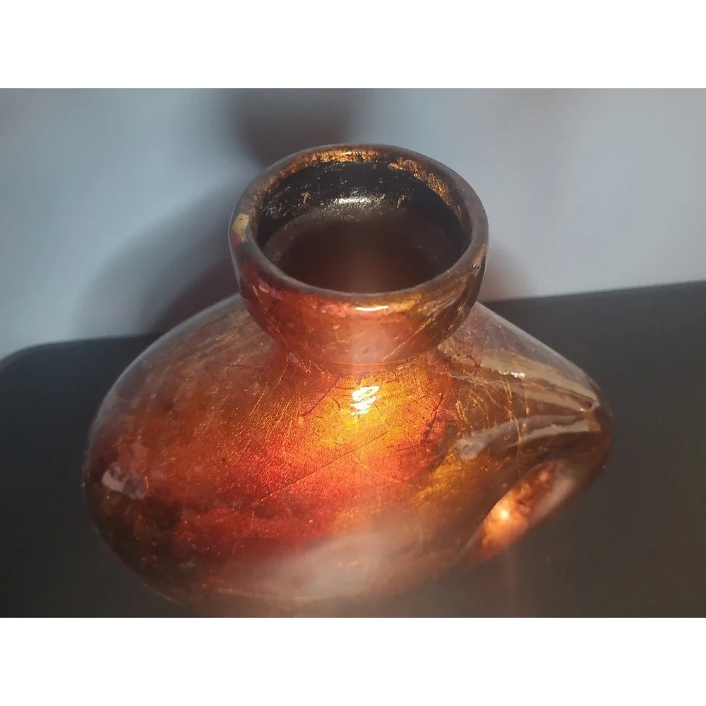 Automn Foiled Lacquered Pottery Decanter Vase Pitcher Jug Mottled Pierced Handle